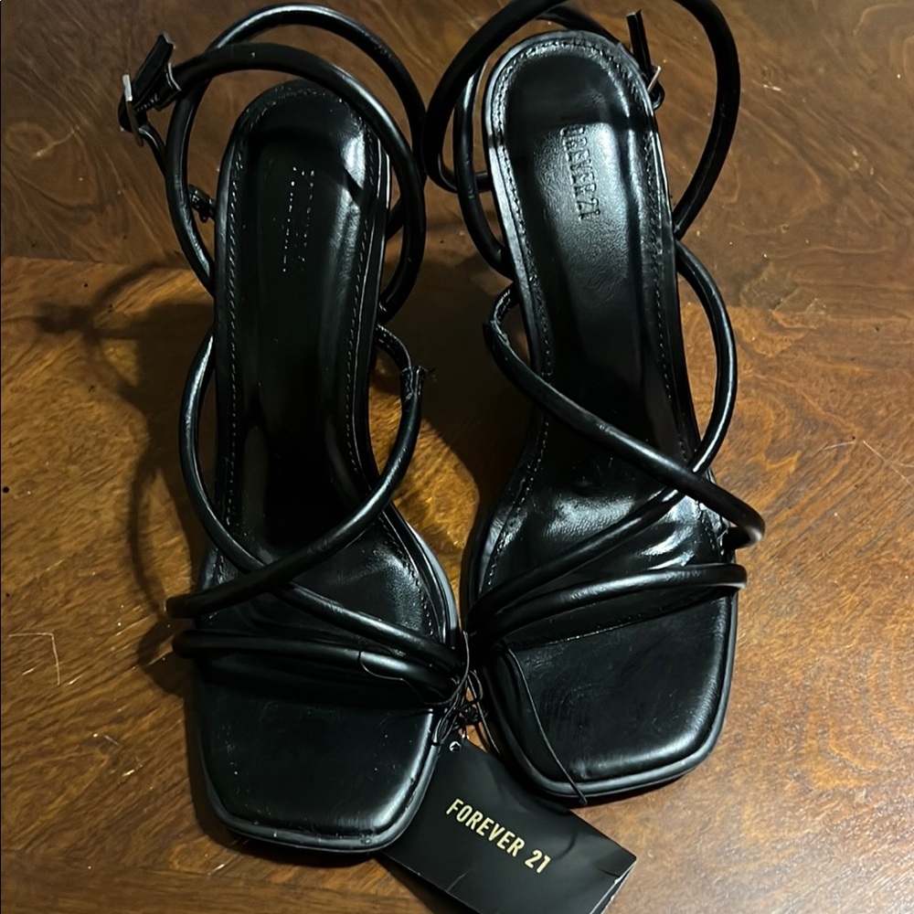 Forever 21 Sleek Black Strappy Heels